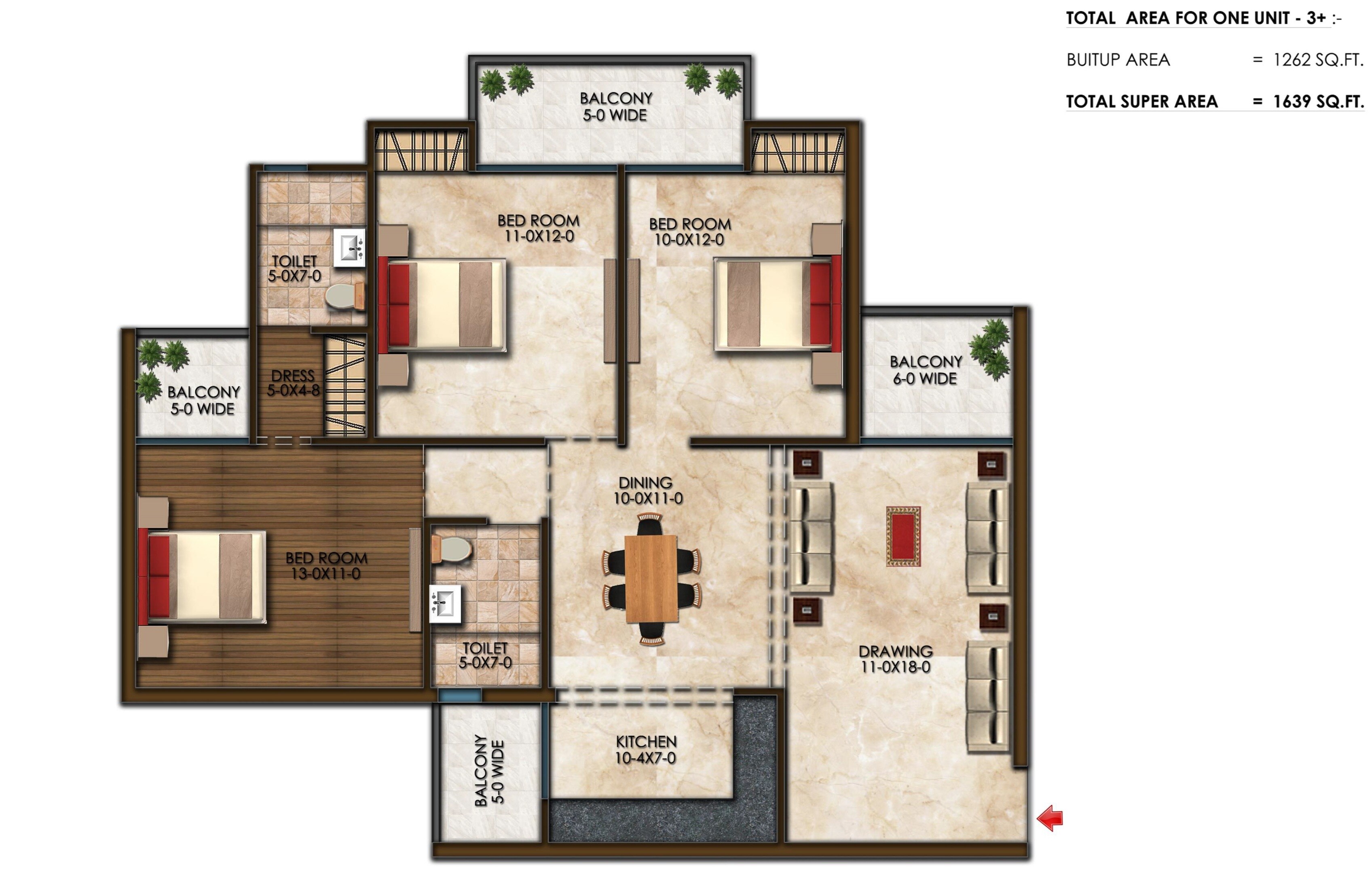 3 BHK 1639 Sq. Ft. Apartment