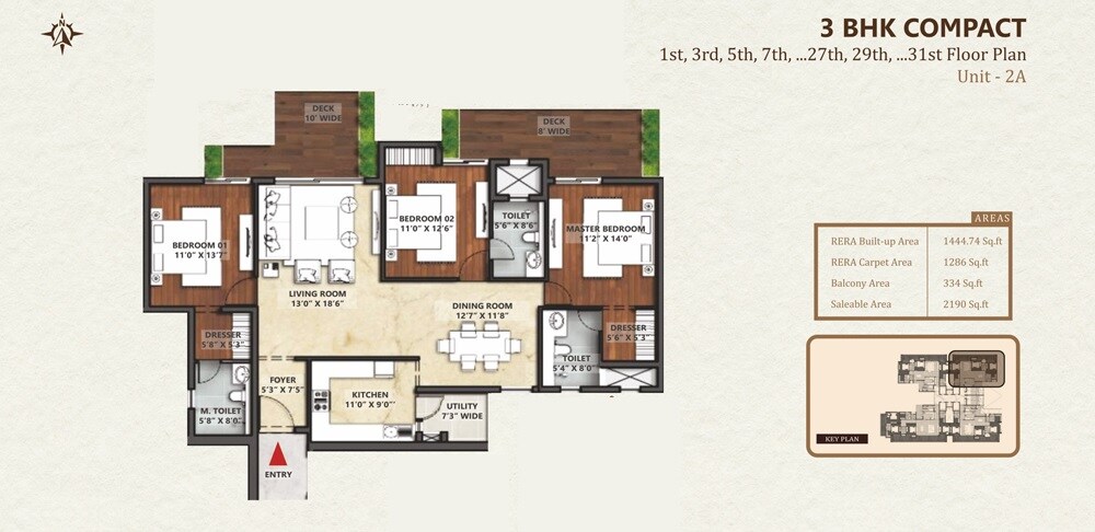 Floor plan of 3 BHK 2190 Sq. Ft. Apartment in Apex The Rio, Ghaziabad