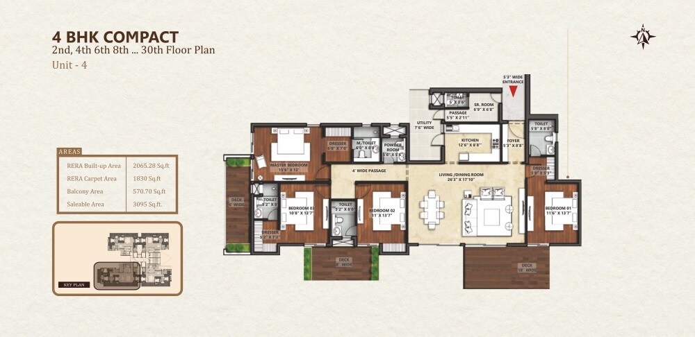 Floor plan of 4 BHK 3095 Sq. Ft. Apartment in Apex The Rio, Ghaziabad