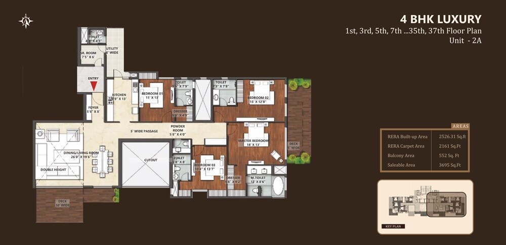 Floor plan of 4 BHK 3695 Sq. Ft. Apartment in Apex The Rio, Ghaziabad