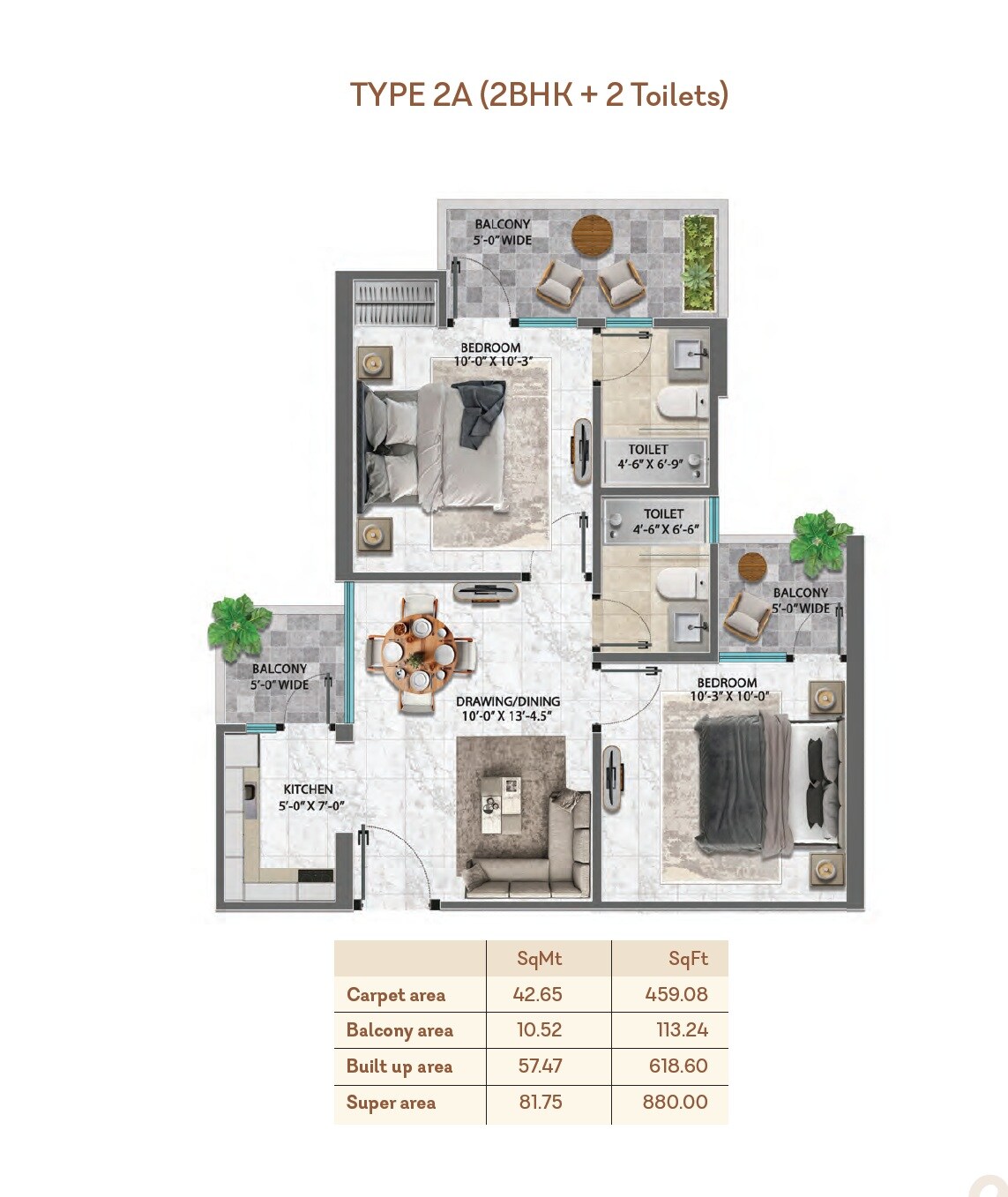Floor plan of 2 BHK 880 Sq. Ft. Apartment in Aradhyam Apartments, Ghaziabad