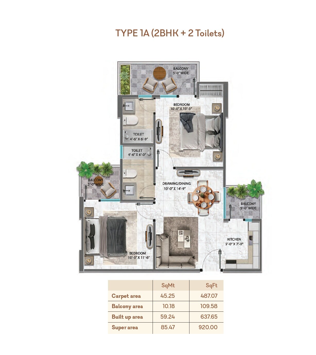 Floor plan of 2 BHK 920 Sq. Ft. Apartment in Aradhyam Apartments, Ghaziabad