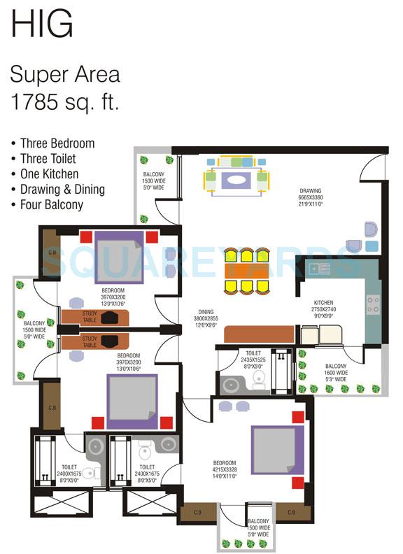 3 BHK 1785 Sq. Ft. Apartment
