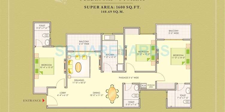 ashiana housing greens apartment apartment 3bhk 1600sqft 1