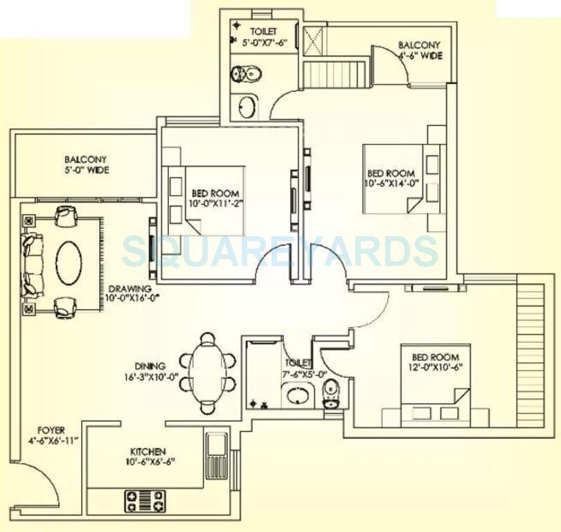 3 BHK 1280 Sq. Ft. Apartment