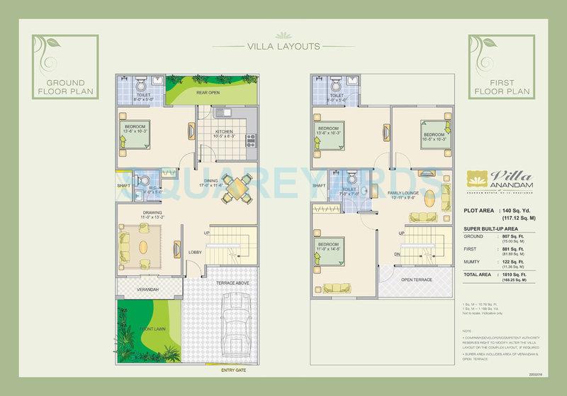 Floor plan of 4 BHK Villa - 1810 sq. ft. in Ashiana Villa Anandam, Ghaziabad