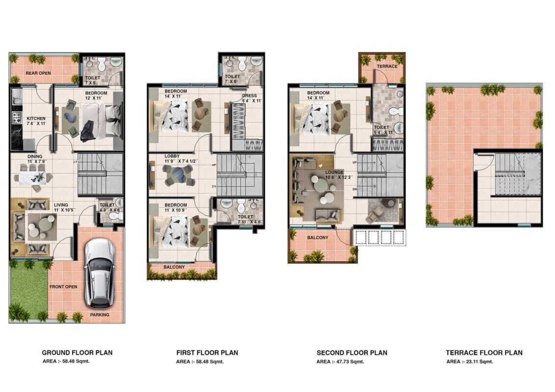 Floor plan of 4 BHK 1690 Sq. Ft. Villa in Indus Palm Drive, Ghaziabad