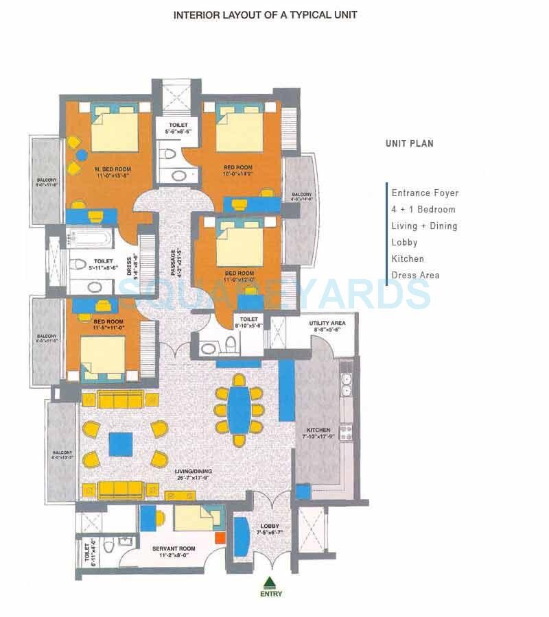 Floor plan of 4 BHK 2476 Sq. Ft. Apartment in Assotech Elegante, Ghaziabad