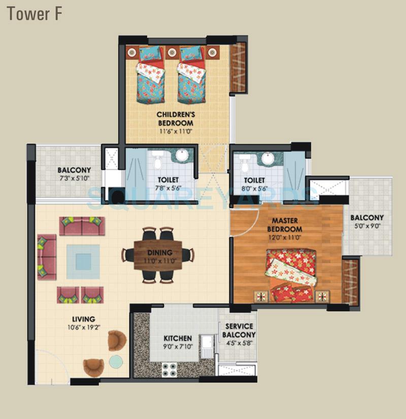 Floor plan of 2 BHK Apartment - 757 sq. ft. in Assotech The Nest, Ghaziabad