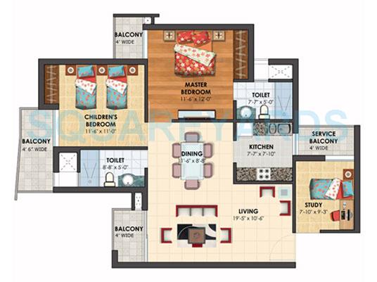 Floor plan of 2 BHK Apartment - 781 sq. ft. in Assotech The Nest, Ghaziabad