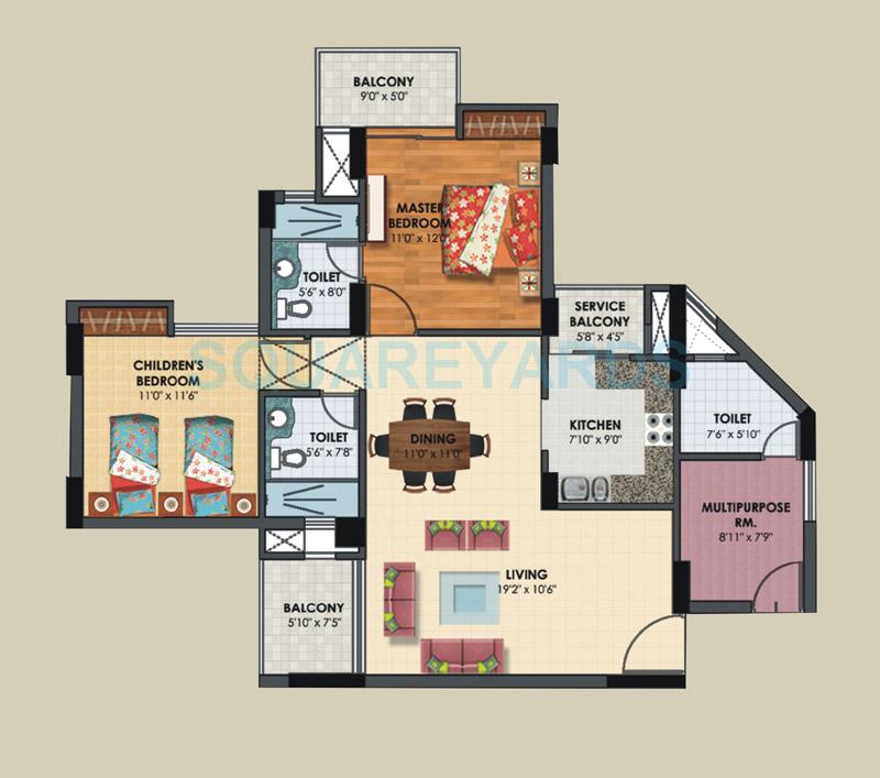 Floor plan of 2 BHK Apartment - 860 sq. ft. in Assotech The Nest, Ghaziabad