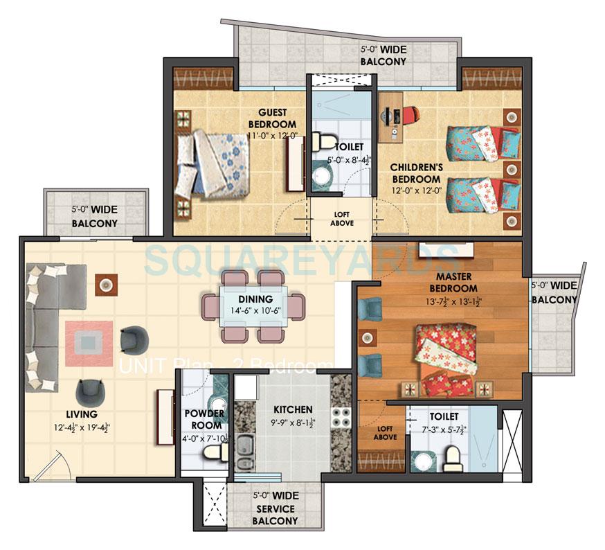 Floor plan of 3 BHK Apartment - 1064 sq. ft. in Assotech The Nest, Ghaziabad