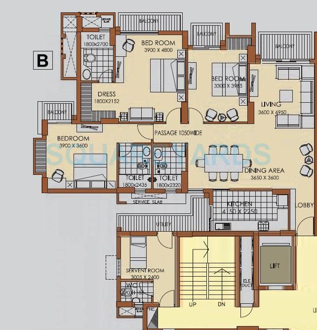 Floor plan of 3 BHK 2140 Sq. Ft. Apartment in ATS Advantage Phase II, Ghaziabad