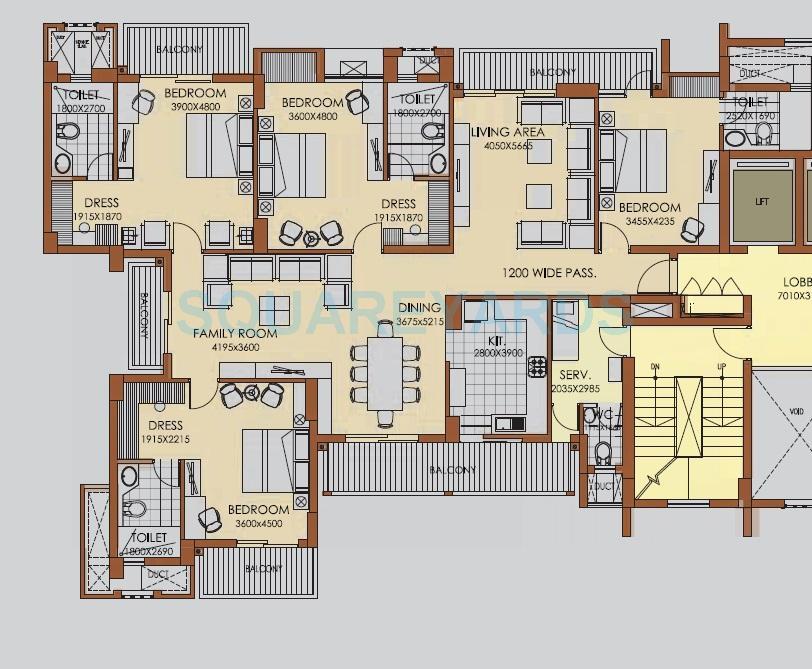 Floor plan of 4 BHK 3050 Sq. Ft. Apartment in ATS Advantage Phase II, Ghaziabad