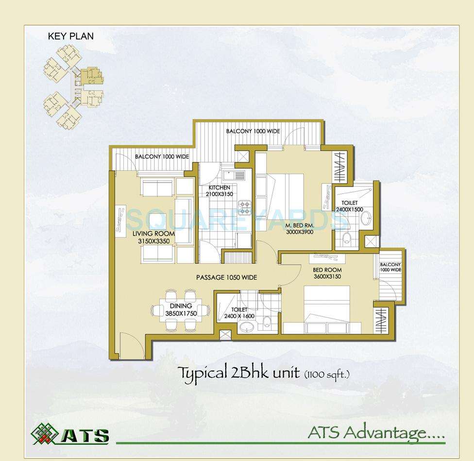 2 BHK 1100 Sq. Ft. Apartment in ATS Haciendas