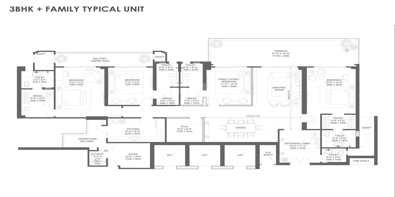 Floor plan of 4 BHK 3800 Sq. Ft. Apartment in AU The Sunflower, Ghaziabad