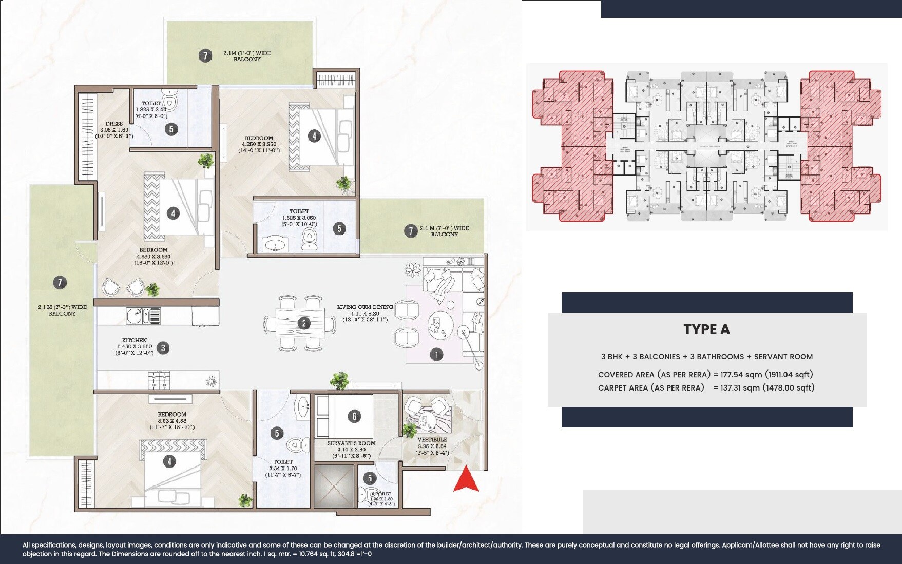 Floor plan of 3 BHK 2590 Sq. Ft. Apartment in Baba Kailasha Estate, Ghaziabad
