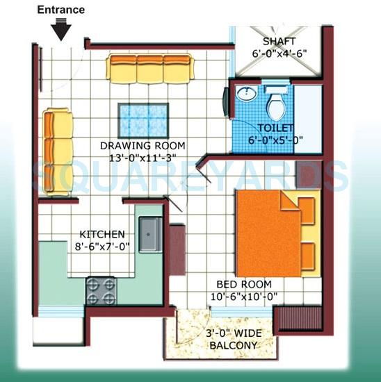 Floor plan of 1 BHK 550 Sq. Ft. Apartment in Bliss Saraswati Apartment, Ghaziabad