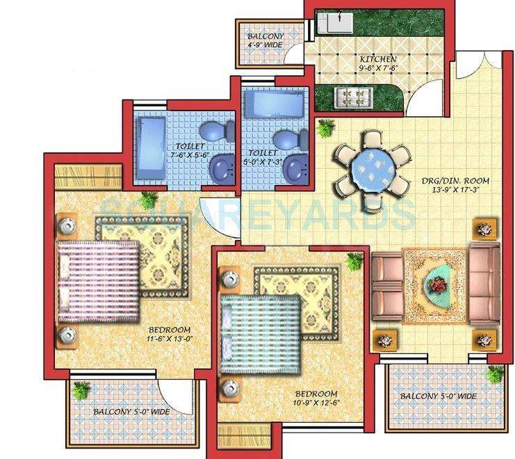 2 BHK 1235 Sq. Ft. Apartment in Cosmos Golden Heights