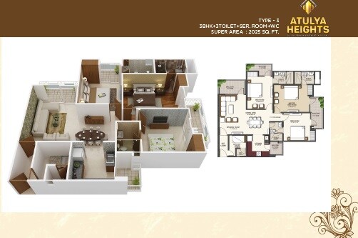 Floor plan of 3 BHK Apartment - 2025 sq. ft. in Deepsons Atulya Heights, Ghaziabad