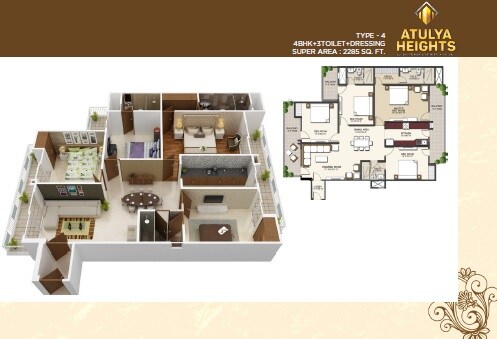 Floor plan of 4 BHK Apartment - 2285 sq. ft. in Deepsons Atulya Heights, Ghaziabad