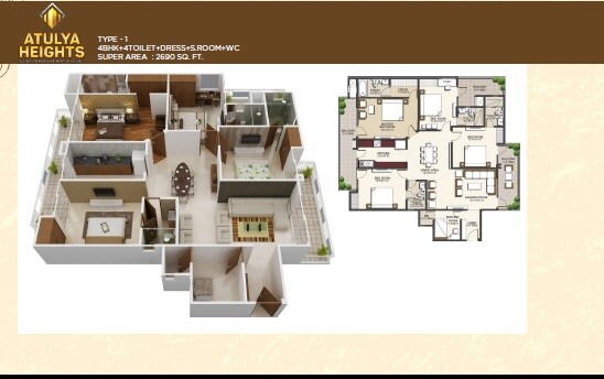 Floor plan of 4 BHK Apartment - 2690 sq. ft. in Deepsons Atulya Heights, Ghaziabad
