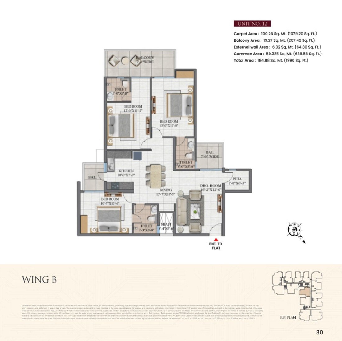 Floor plan of 3 BHK 1990 Sq. Ft. Apartment in Divyansh Orion Homes, Ghaziabad