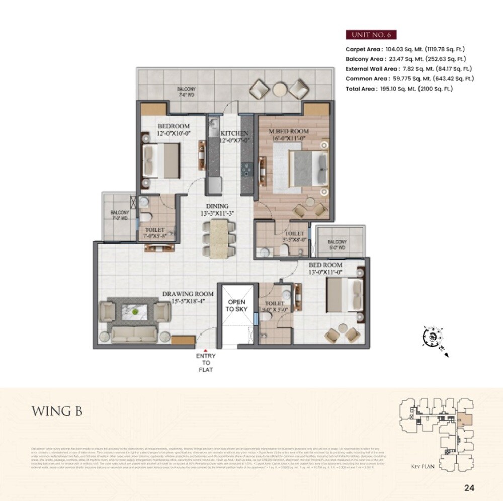Floor plan of 3 BHK 2100 Sq. Ft. Apartment in Divyansh Orion Homes, Ghaziabad