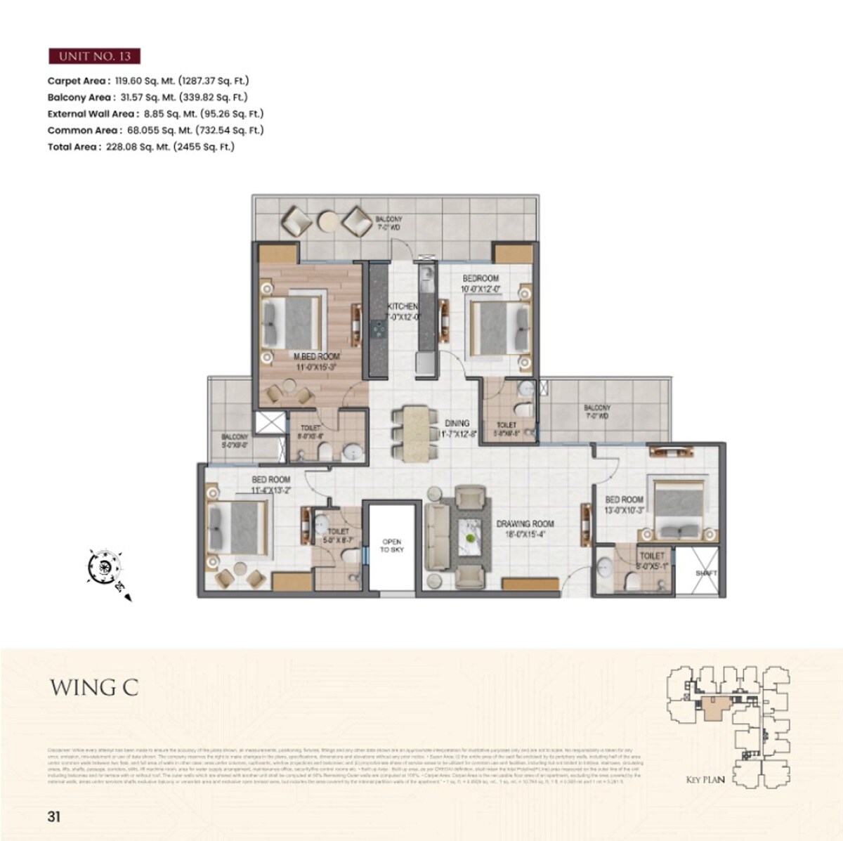 Floor plan of 4 BHK 2455 Sq. Ft. Apartment in Divyansh Orion Homes, Ghaziabad