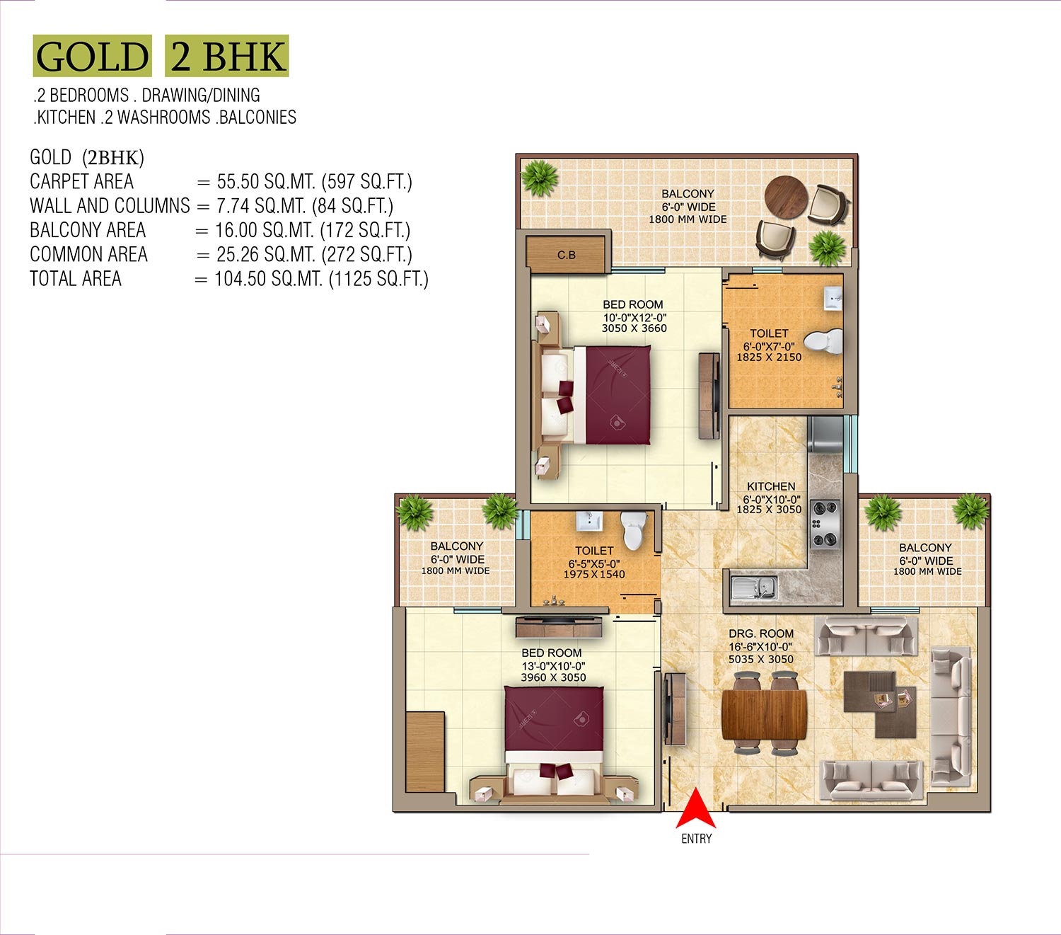 2 BHK 1125 Sq. Ft. Apartment in Divyansh Skardi Greens