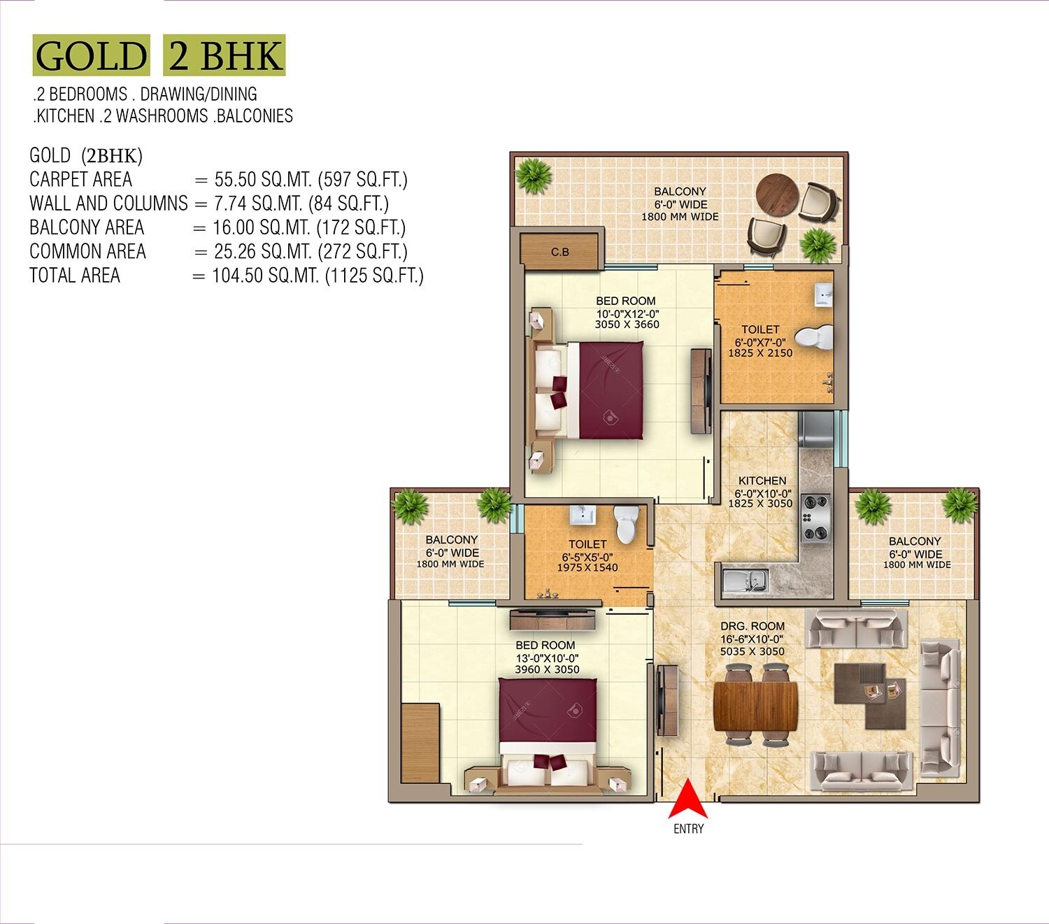 Floor plan of 2 BHK 1125 Sq. Ft. Apartment in Divyansh Skardi Greens, Ghaziabad