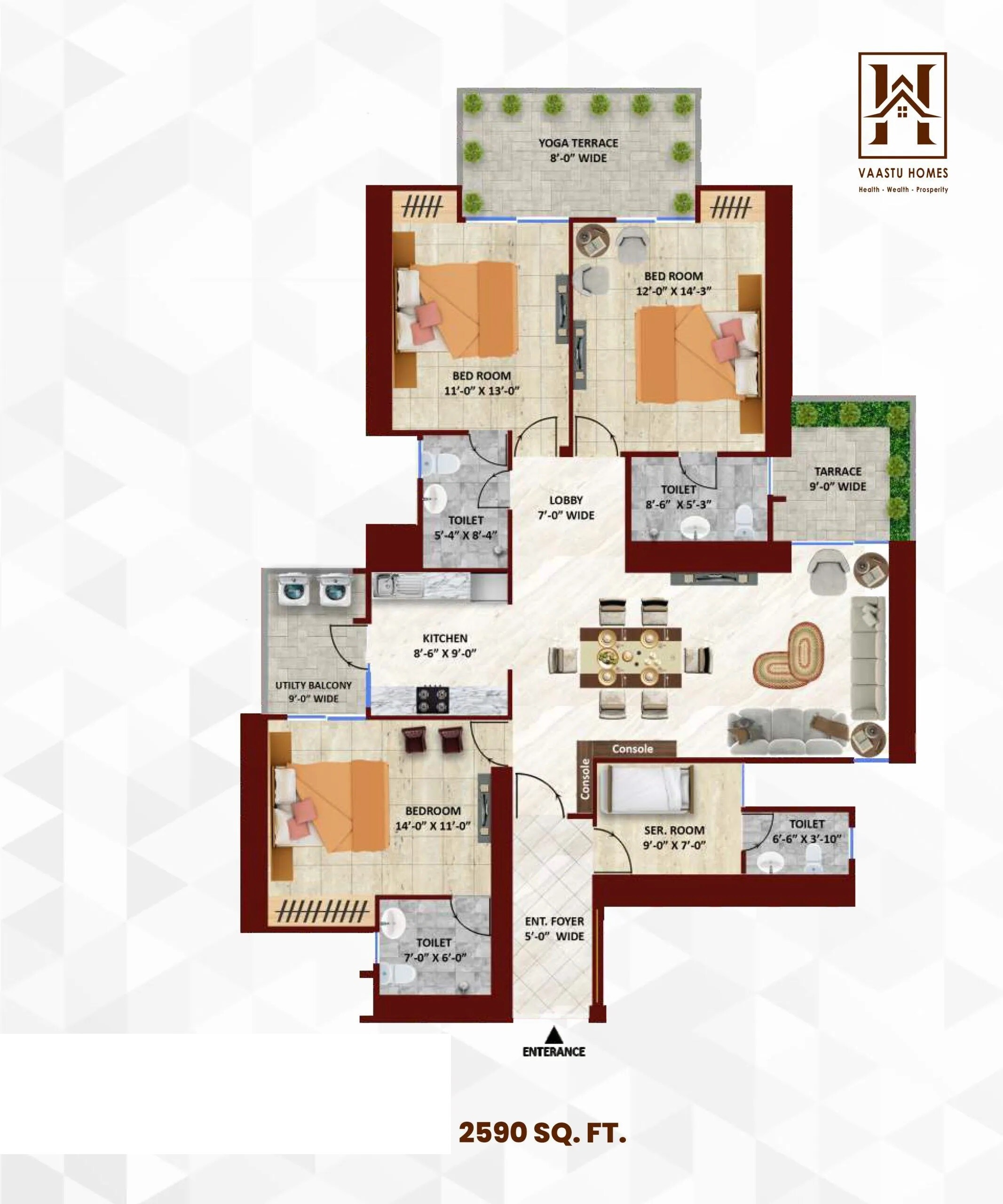 Floor plan of 3 BHK 2590 Sq. Ft. Apartment in Envyrons Vaastu Homes, Ghaziabad