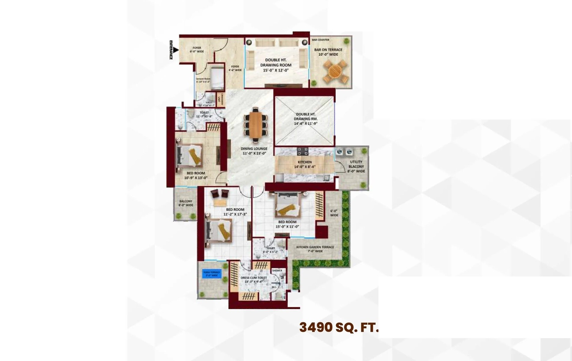 Floor plan of 4 BHK 3490 Sq. Ft. Apartment in Envyrons Vaastu Homes, Ghaziabad