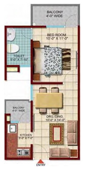 Floor plan of 1 BHK 684 Sq. Ft. Apartment in Eureka Diya Green City, Ghaziabad