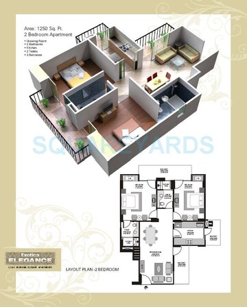  2 BHK Apartment at Exotica Elegance, Ahinsa Khand 2 – for Rent