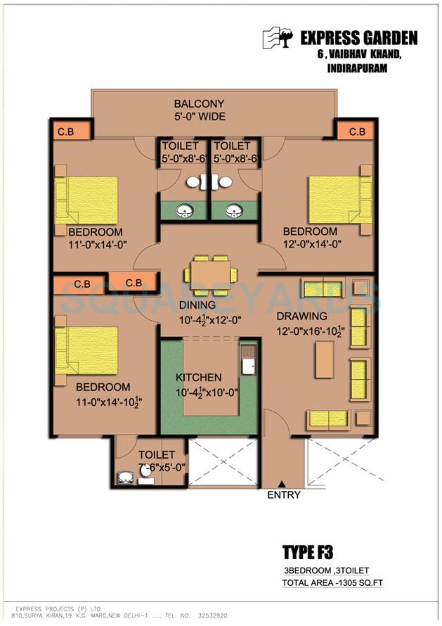  3 BHK Apartment at Express Garden, Vaibhav Khand – for Sale