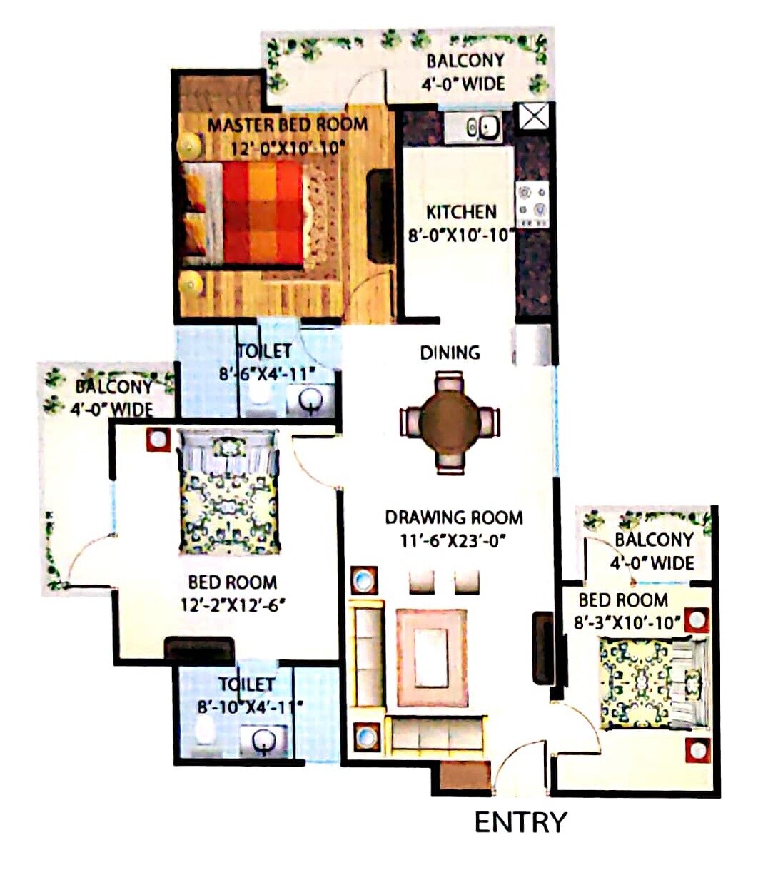 Floor plan of 3 BHK 1565 Sq. Ft. Apartment in Express Greens, Ghaziabad