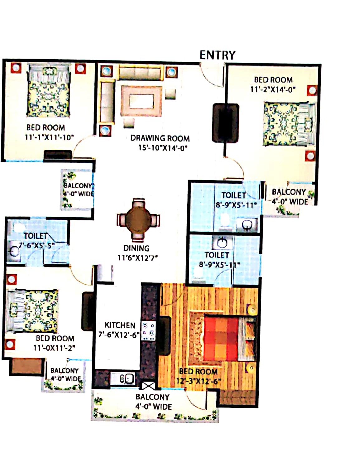 Floor plan of 4 BHK 2230 Sq. Ft. Apartment in Express Greens, Ghaziabad
