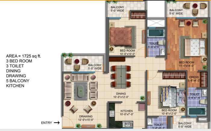 3 BHK 1725 Sq. Ft. Apartment in Forever Prabhat Heights