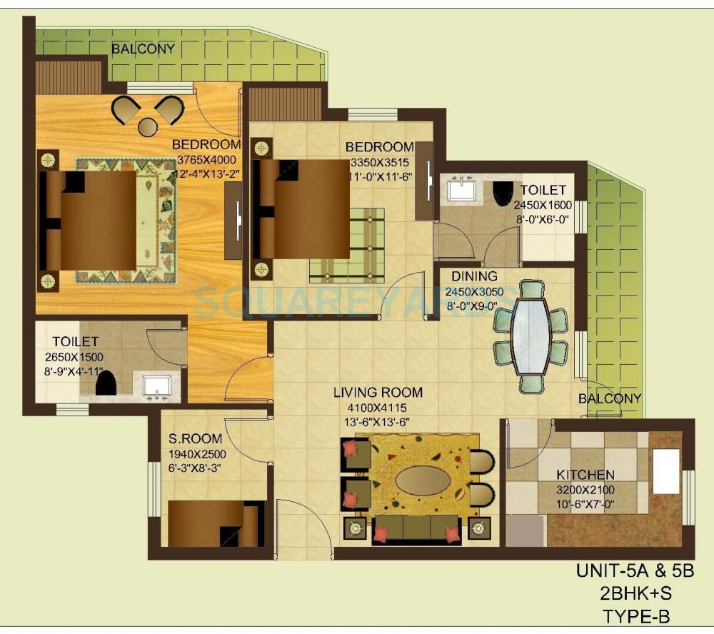 Floor plan of 2 BHK 1300 Sq. Ft. Apartment in Gardenia Gitanjali, Ghaziabad