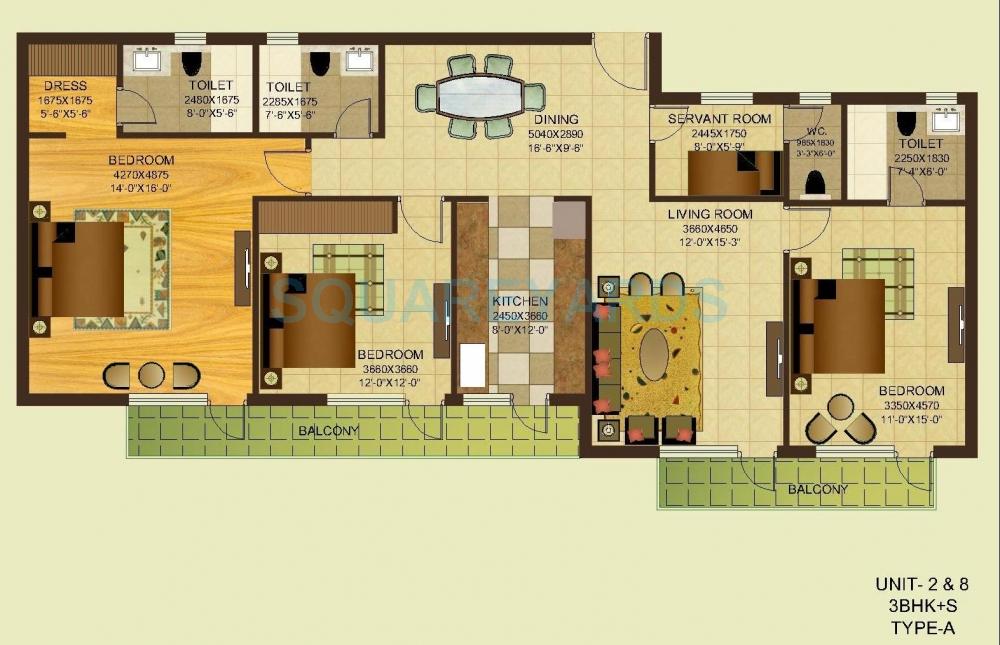 Floor plan of 3 BHK 1950 Sq. Ft. Apartment in Gardenia Gitanjali, Ghaziabad