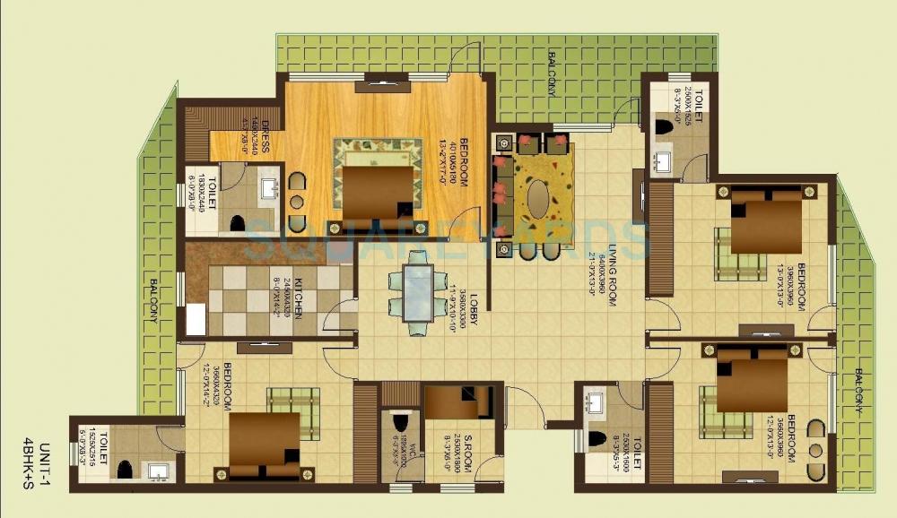 Floor plan of 4 BHK 2600 Sq. Ft. Apartment in Gardenia Gitanjali, Ghaziabad