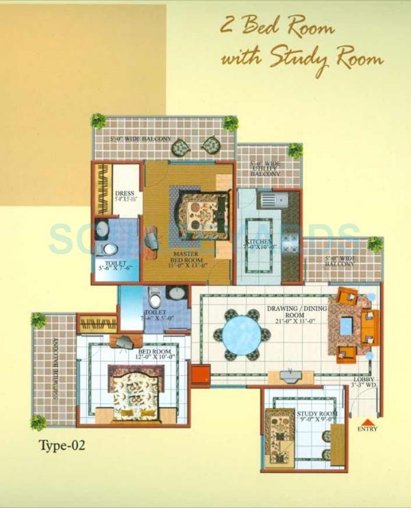 Floor plan of 2 BHK 1275 Sq. Ft. Apartment in Gardenia Square I, Ghaziabad