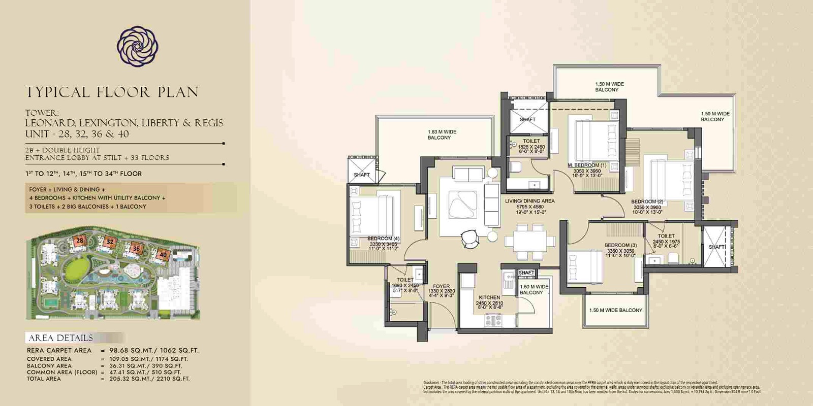 4 BHK 2210 Sq. Ft. Apartment in Gaur NYC Residences