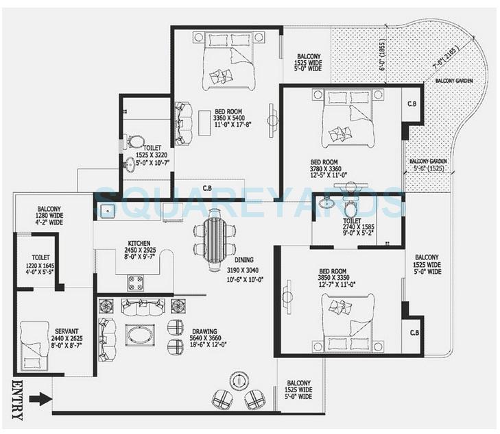Floor plan of 3 BHK 1980 Sq. Ft. Apartment in Gaur Valerio, Ghaziabad