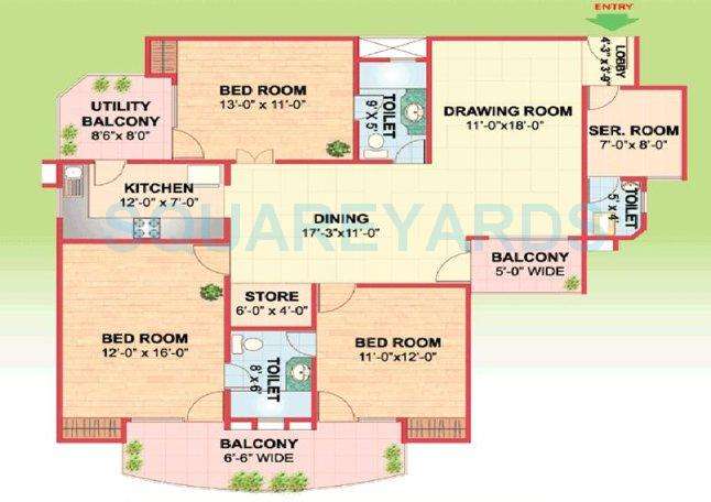 3 BHK 1800 Sq. Ft. Apartment in Gaurs Green Avenue
