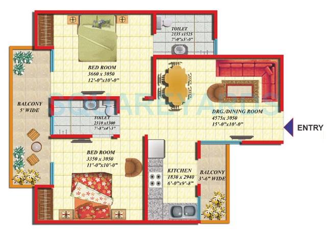 Floor plan of 2 BHK 920 Sq. Ft. Apartment in Gaurs Green Vista Phase II, Ghaziabad