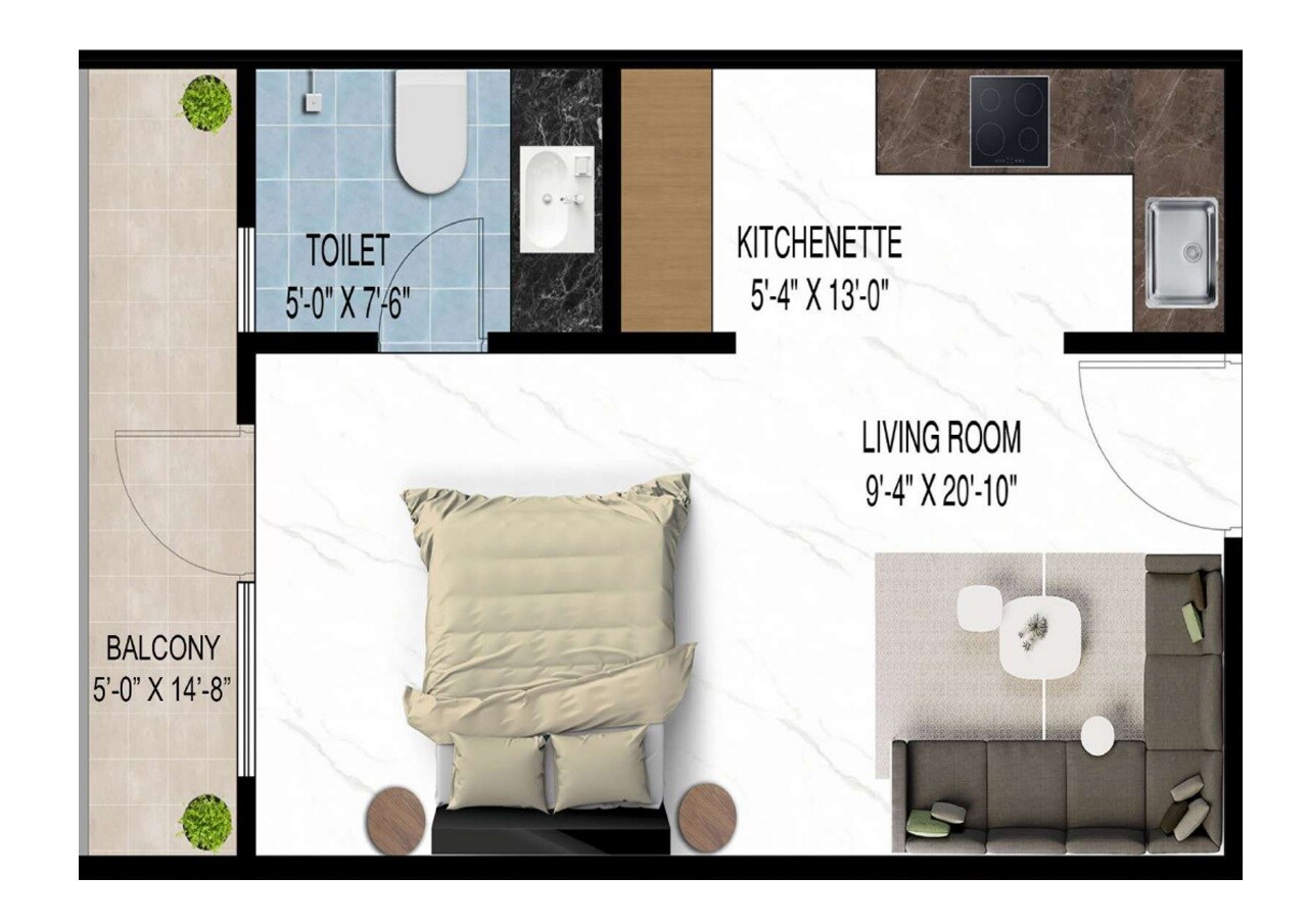 660 Sq. Ft. Studio