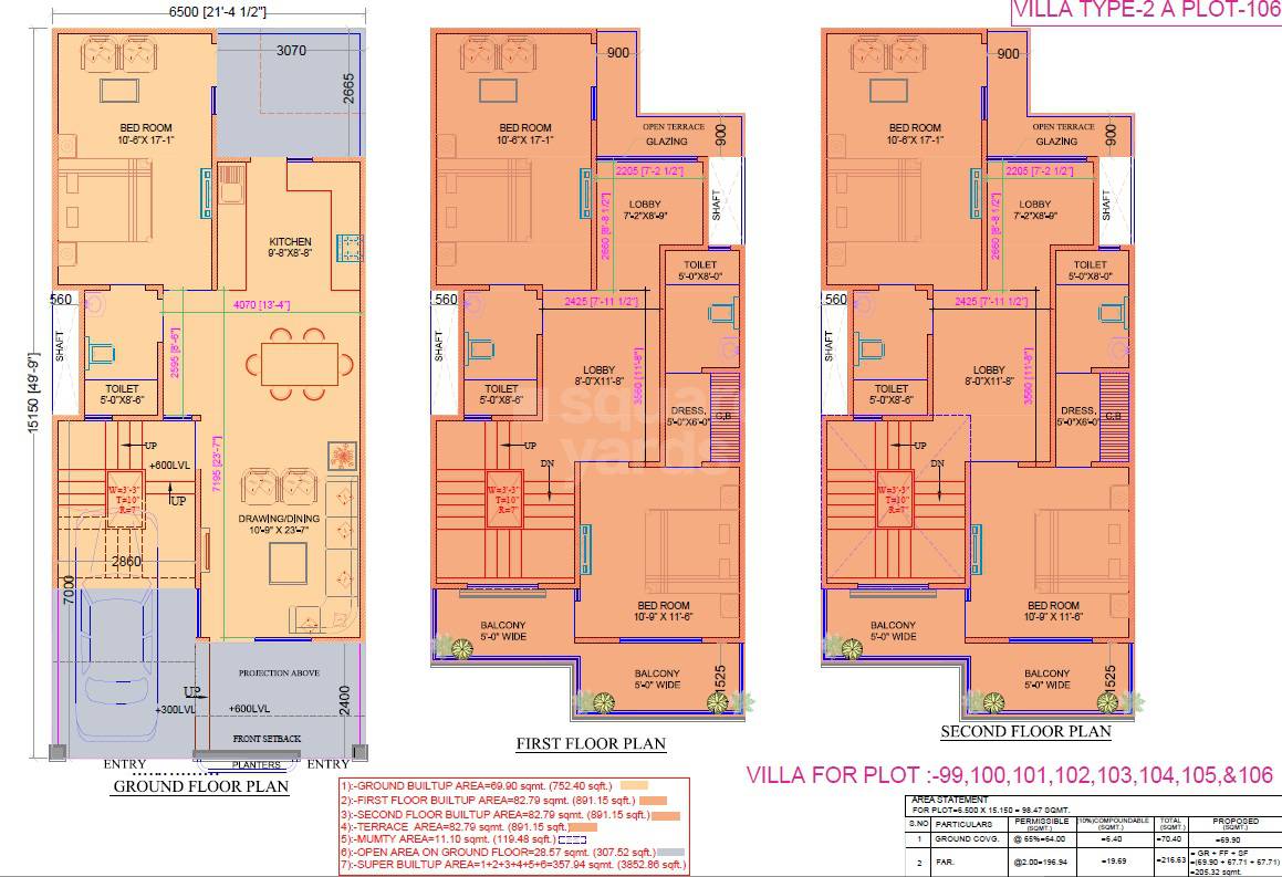 Floor plan of 5 BHK 3448 Sq. Ft. Villa in Homfix Brookside Valley, Ghaziabad
