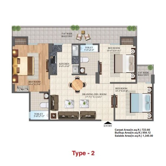3 BHK 1345 Sq. Ft. Apartment